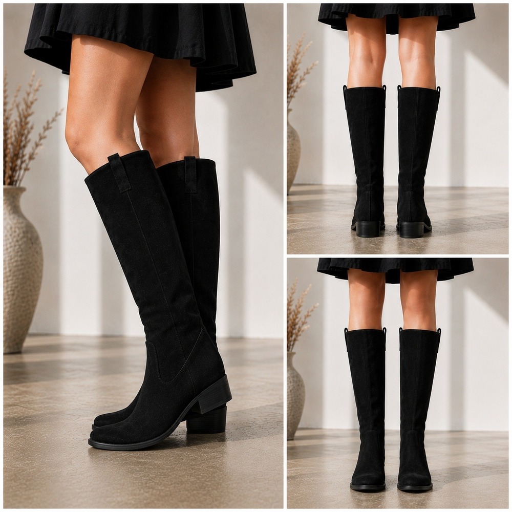 Cordani Italy Black Suede Slouch Western Style Boots Womens EU 36 Minimalist